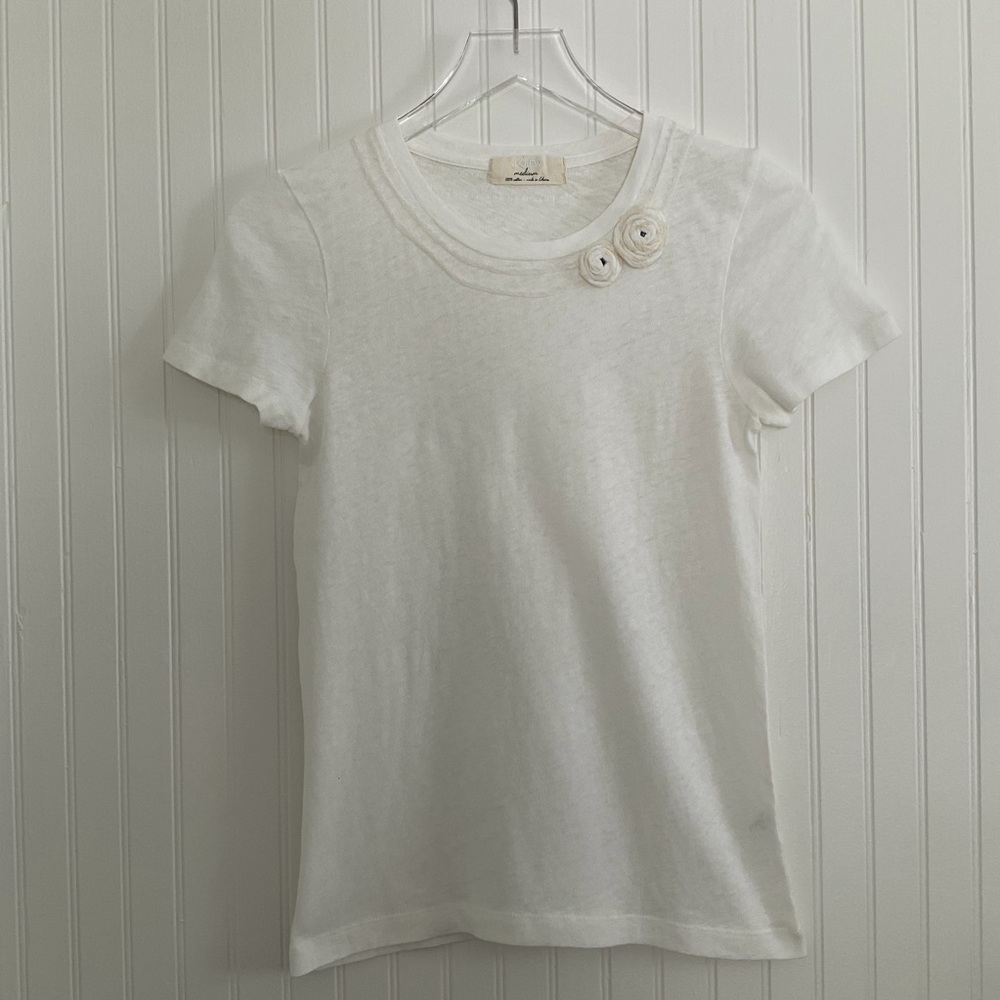 J. Crew Vintage Cotton T-Shirt with Floral Rosette Appliqués